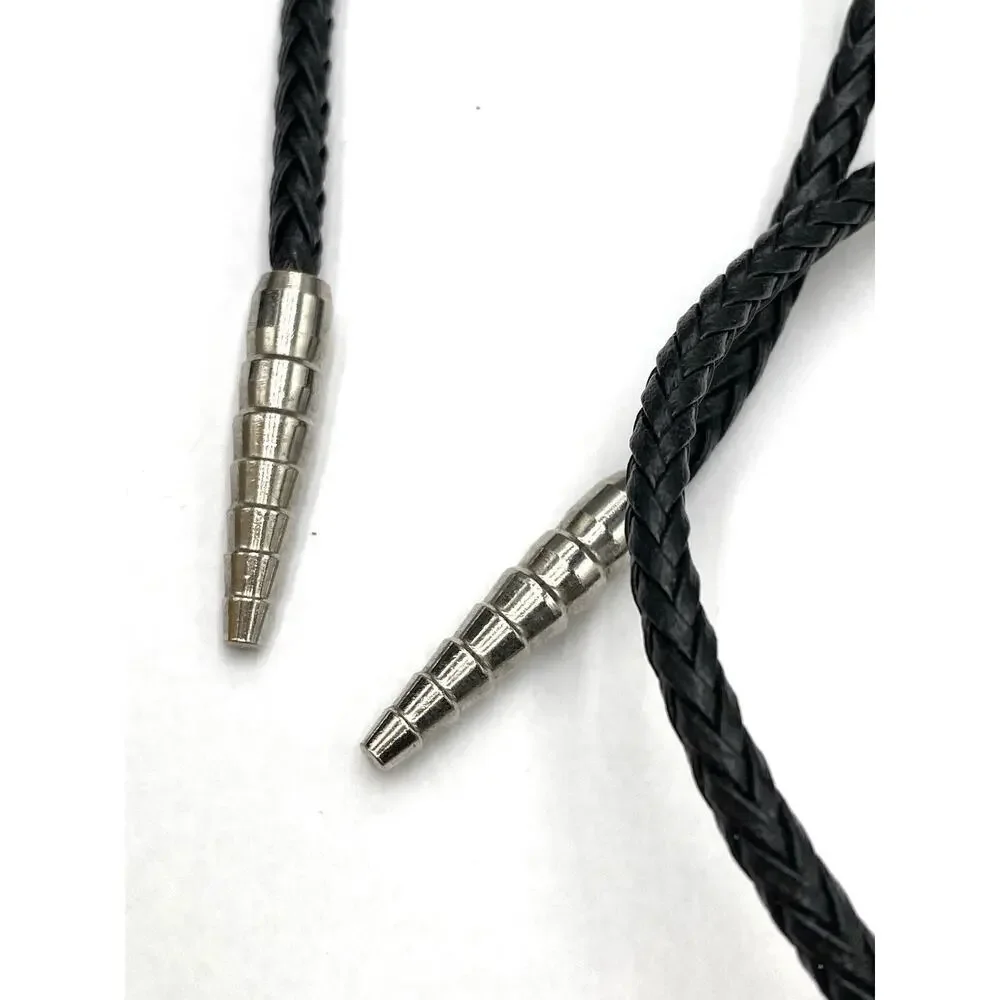 BOLO Black Lather/Faux Lathers? Glass/Stone? Pained Art Necklace Western